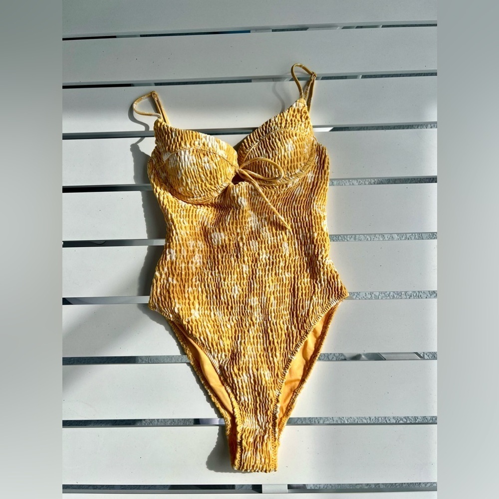 Triangl Yellow Smocked One-Piece Swimsuit | High Leg | XXS